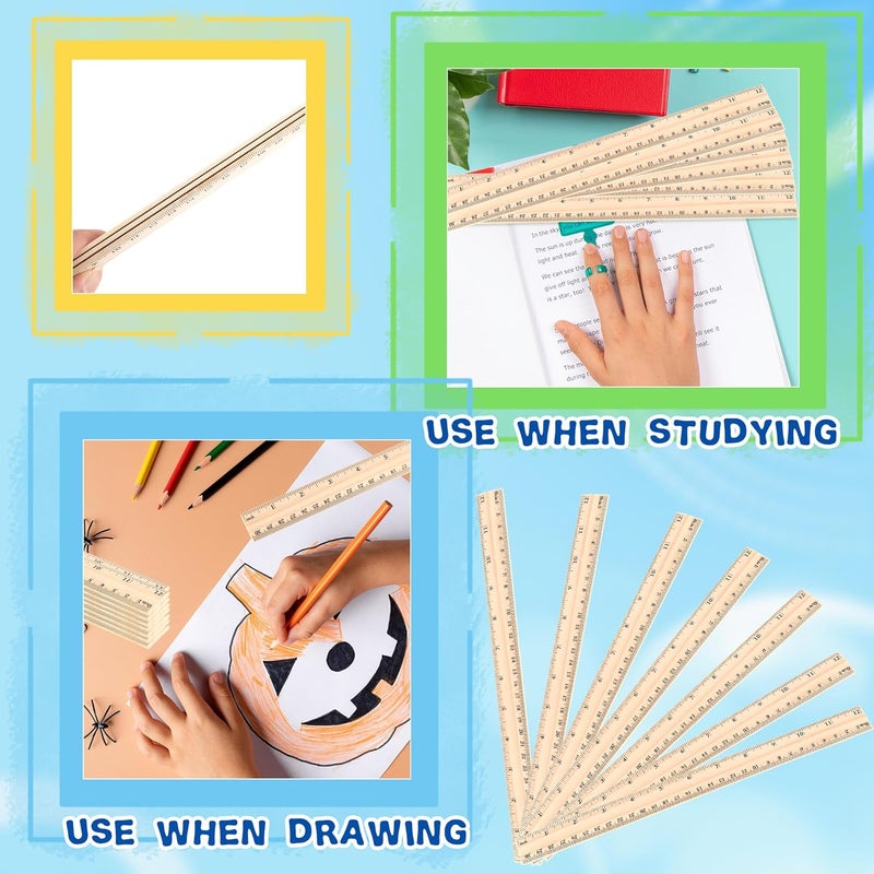 Spaluck 80 Pcs Wooden Ruler Bulk 12 Inch Measuring Wooden Tools with 2 Scales for Students School Teacher Office Handcraft Carving Painting - Image 4